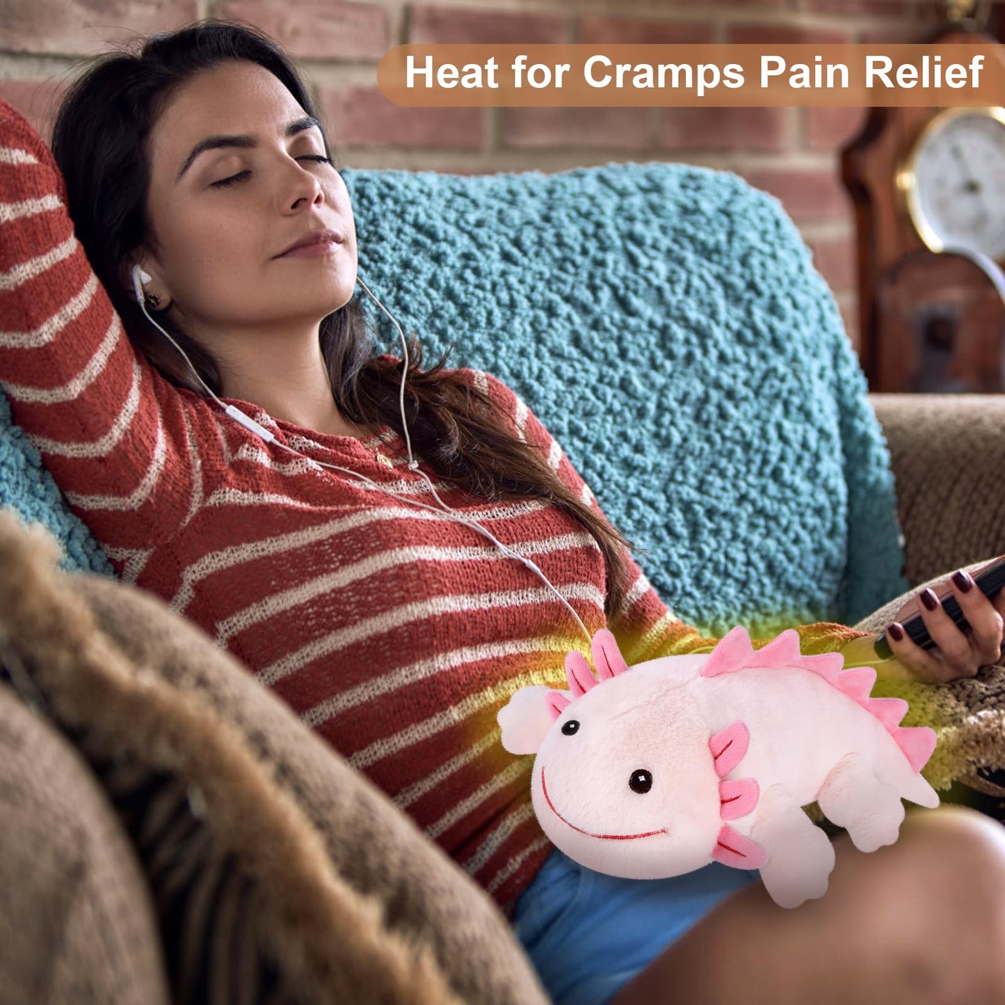 Suzzipals Coolable Heatable Axolotl Plush, Axolotl Stuffed Animal Heating Pad For Period Cramps, Pain And Stress, Lavender Scent