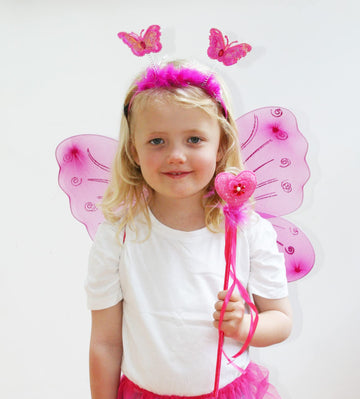 Fun Play Fairy Dressing Up Costume For Girls - Butterfly Fairy Wings, Tutu, Magic Wand,Headband Costume Set For 3-8 Years