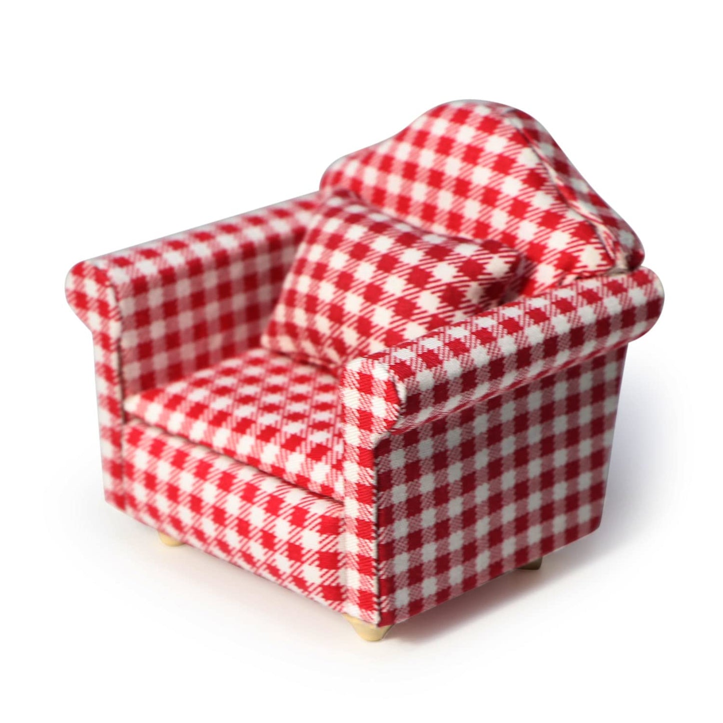 Dollhouse Couch With Pillow 1 12 Scale Miniature Sofa Arm Chair Living Room Furniture Wooden Fabric Frame Single Reading Chair Artificial House Room Scene Decoration (Plaid)