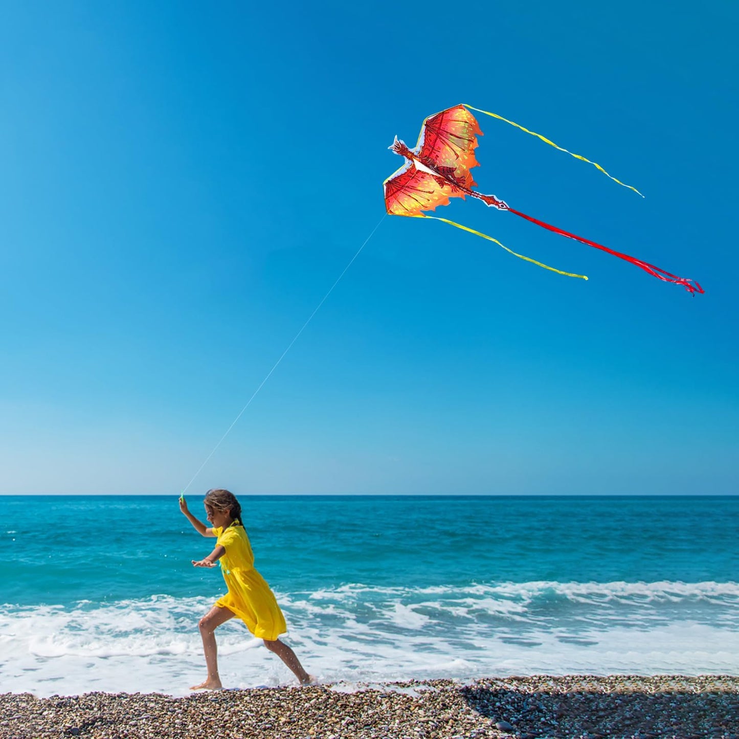 Mint'S Colorful Life Dragon Kite For Kids & Adults, Easy To Fly Kites For Beginners,Large Single Line Kite For Beach Trip With 3