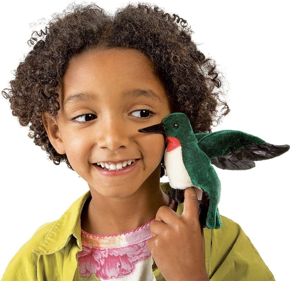 Folkmanis Mini Hummingbird Finger Puppet, Bluegreen, White, Red, Black, 1 Ea