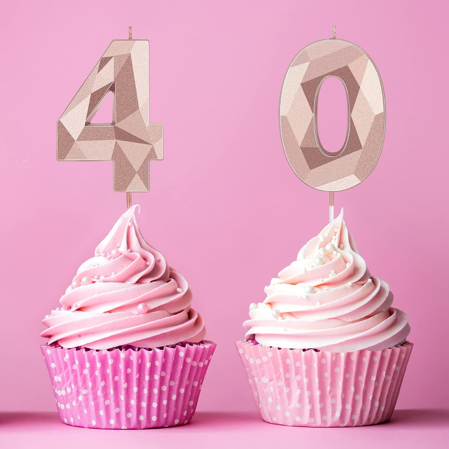 40th Birthday Candles, Number 40 Candles Happy Birthday Cake Topper 3D Diamond Shape Numeral Sparkler Candles for Men Women Birt