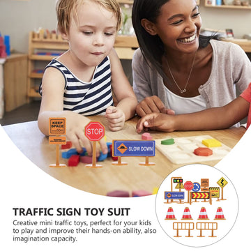 iplusmile Kids Traffic Signs Playset: 30pcs Street Traffic Cone Barricade Signs Crosswalk Signal Educational Mini Toys for Boys