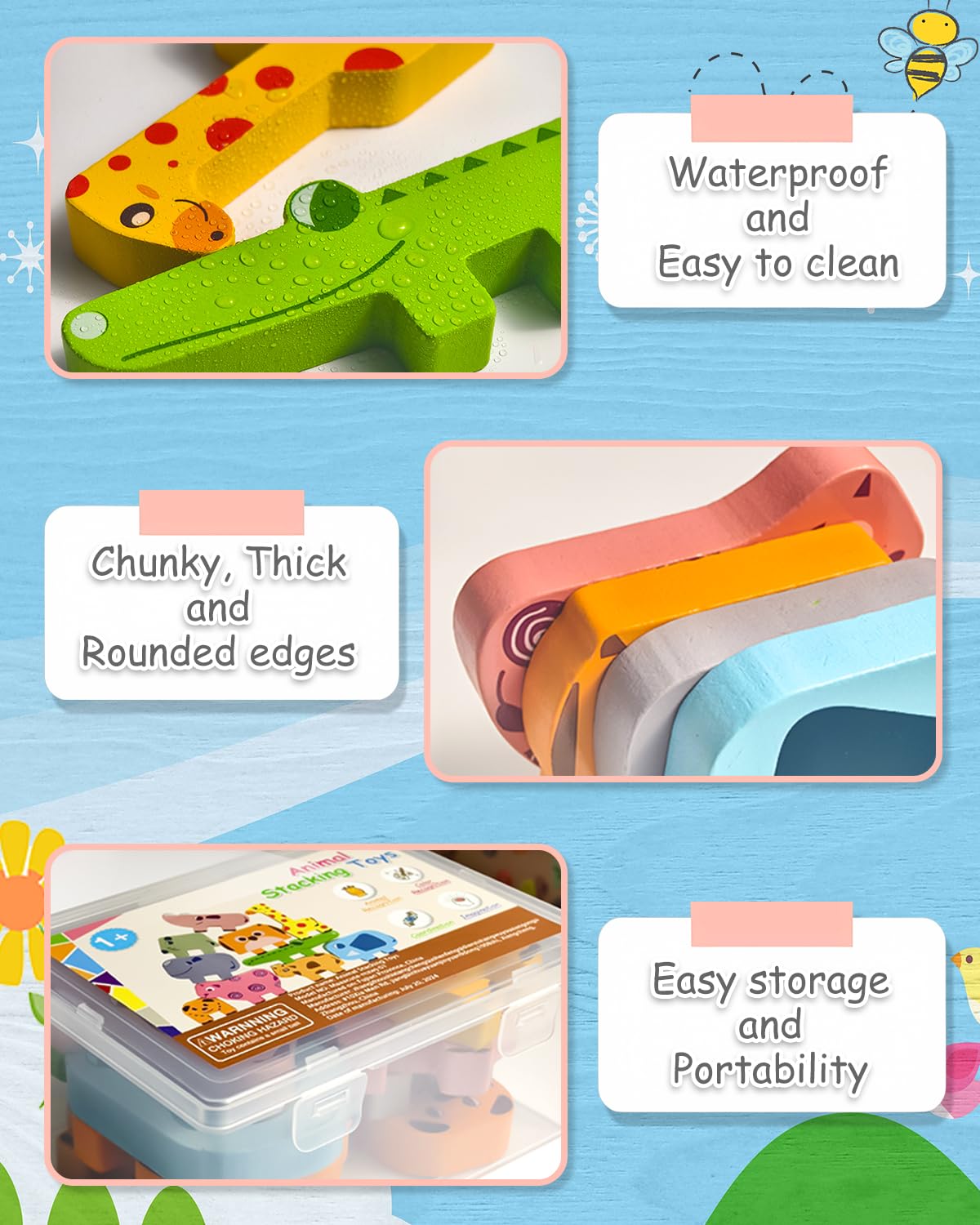 Maaacute Montessori Toys For 1 2 3 4 Year Old Boys Girls, Toddler Toys Age 2-4, 10 Pack Wooden Animal Blocks Sorting & Stacking