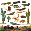 Kukifun 32Pcs Desert Reptiles Animals Figures Toys Resin Diorama Lizard Snake Cactus Trees Rock Playset For Kids Toddlers Cake D