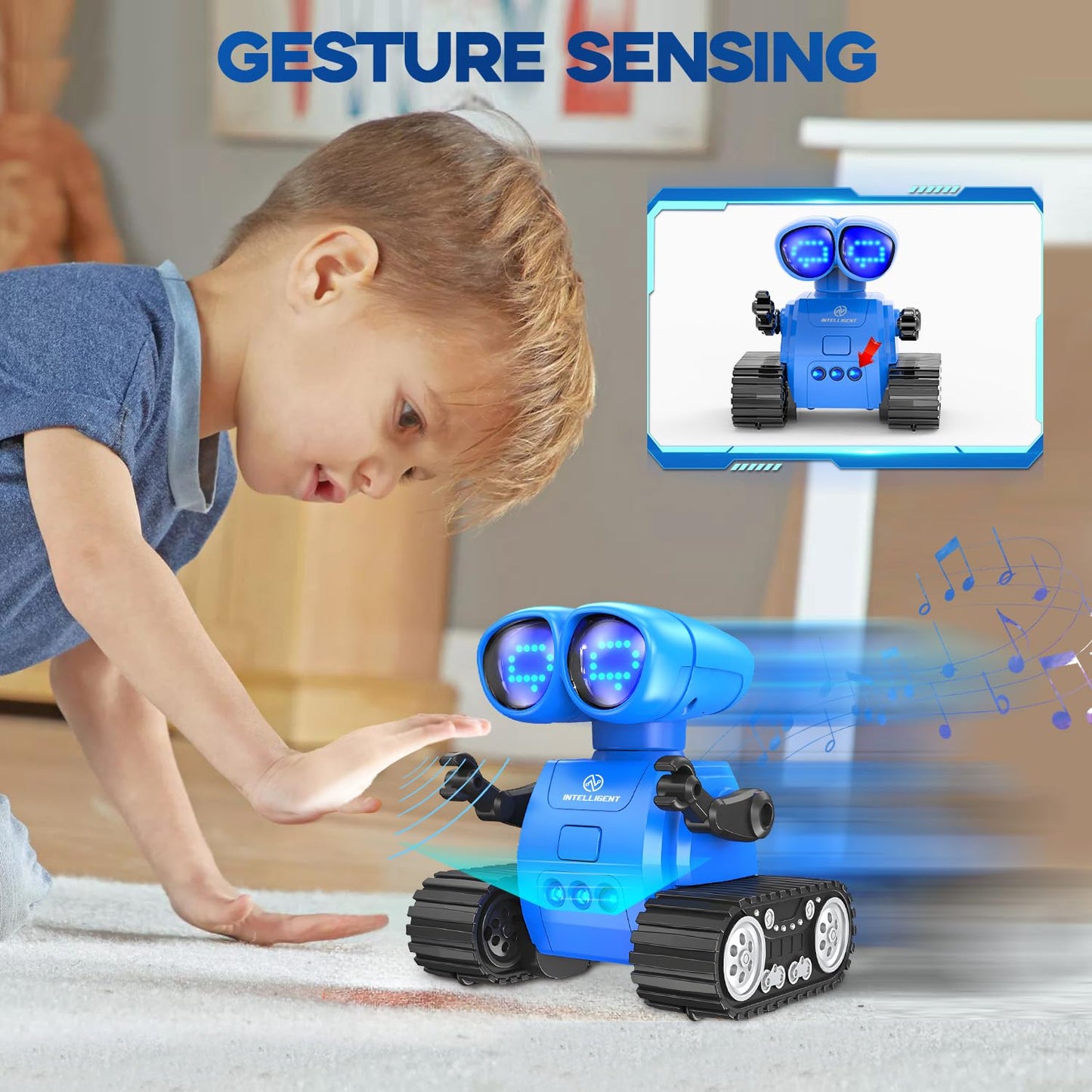Toy Life Rechargeable Remote Control Robot Toys With Auto-Demonstration, Music & Led Eyes. Walkie Talkie Robot Toys For Kids 7 8 12, Kids Robot Toys Gifts For Boys Girls, Toddler Rc Robot (Blue)