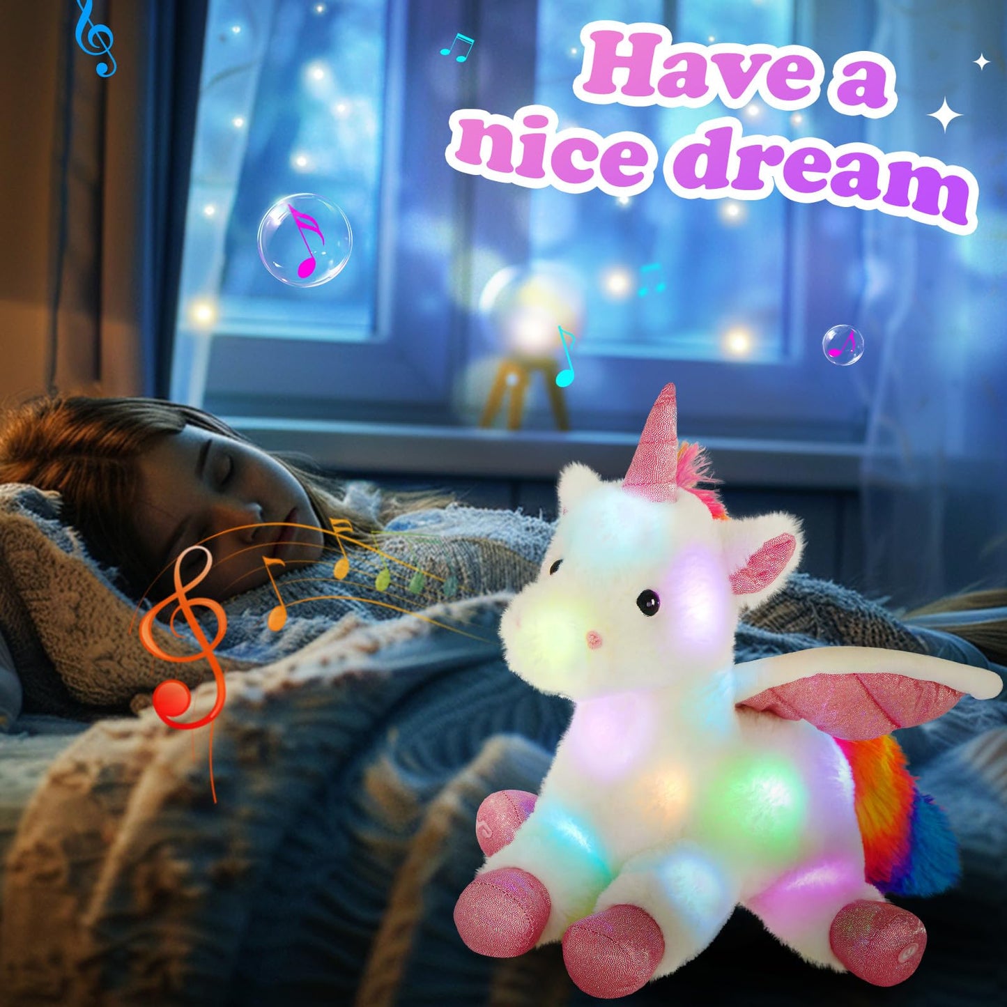 Cozyworld 16.5'' White Light Up Musical Unicorn Stuffed Animal Glowing Singing Soft Plush Toys Decor Birthday Christmas Children