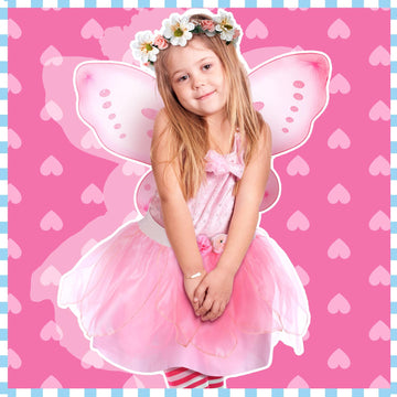 Newcotte 4 Pcs Halloween Girls Costume Includes Wings Tutu Headband Striped Tights For Kids Toddler Halloween(Pink Fairy)