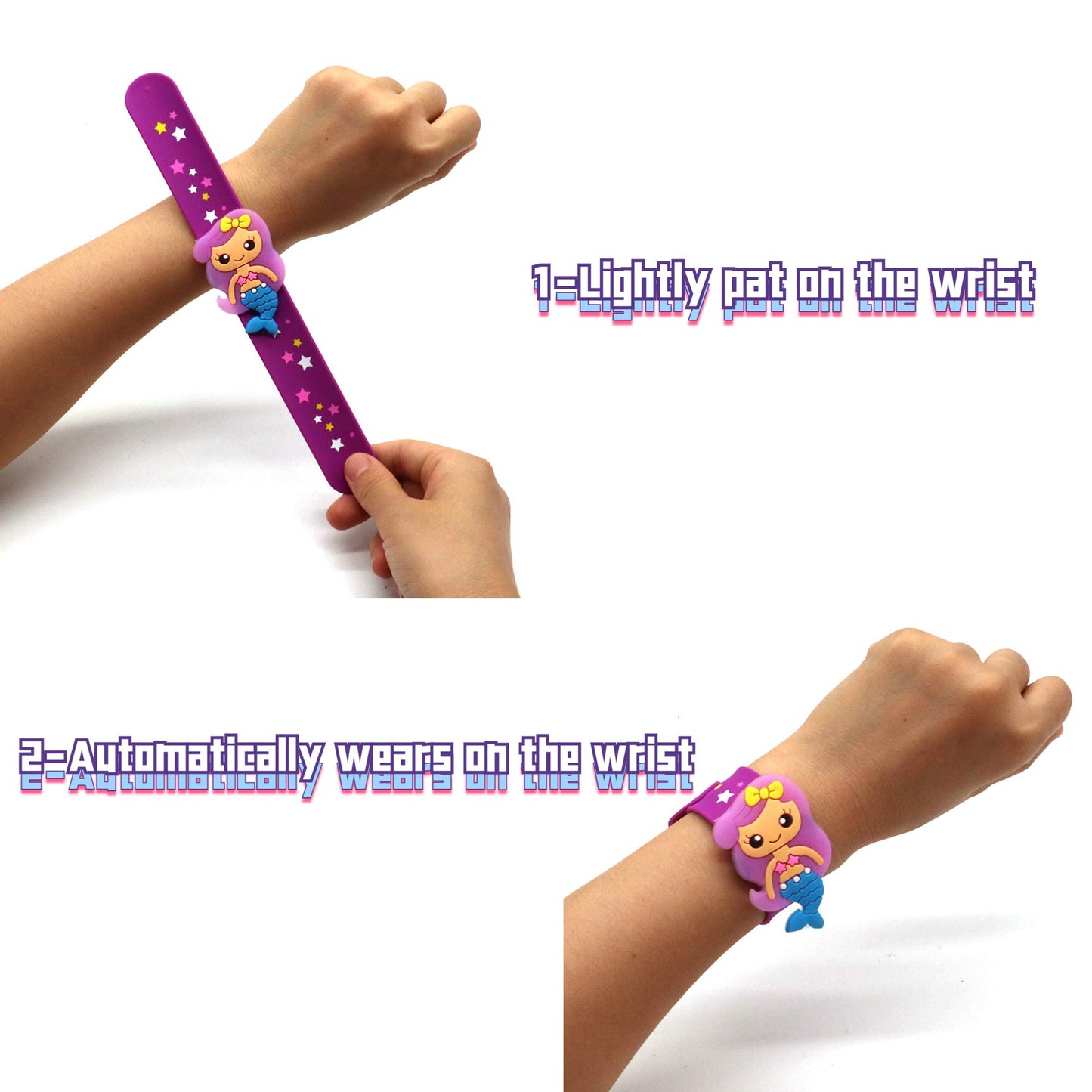 LOCHSOEL Silicone Mermaid Slap Bracelets - Cute Mermaid Theme Birthday Party Favors , Girls Party Favors Gifts Carnival Prizes S
