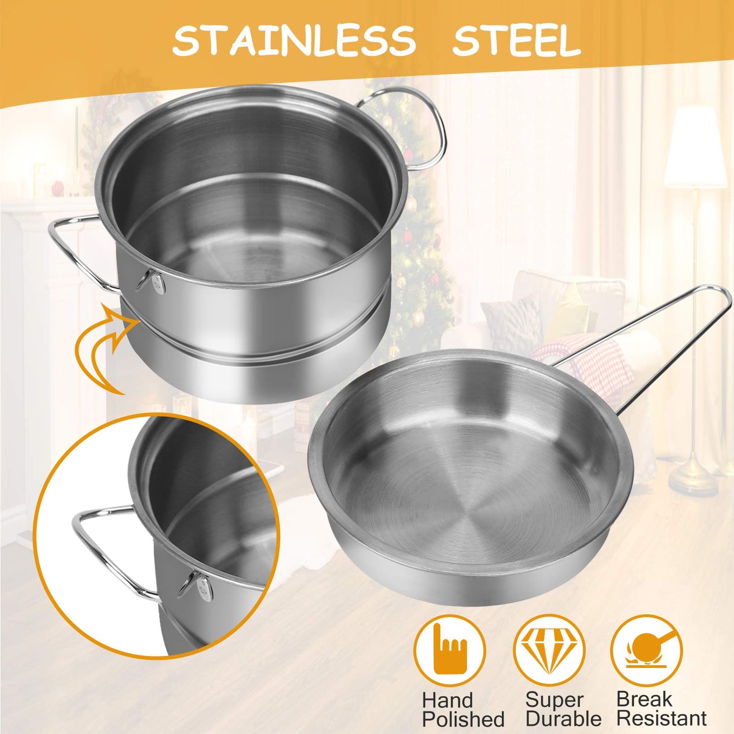 Play Food Sets for Kids Kitchen, Play Kitchen Accessories 46Pcs, Stainless Steel Cookware Pots and Pans Set with CuteApron, Cutt