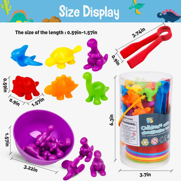 NAODONGLI Counting Dinosaurs Sorting Toys - Rainbow Bowls, Medium Plastic, Montessori Learning, Easter Gift for 3-5 Years Old Kids