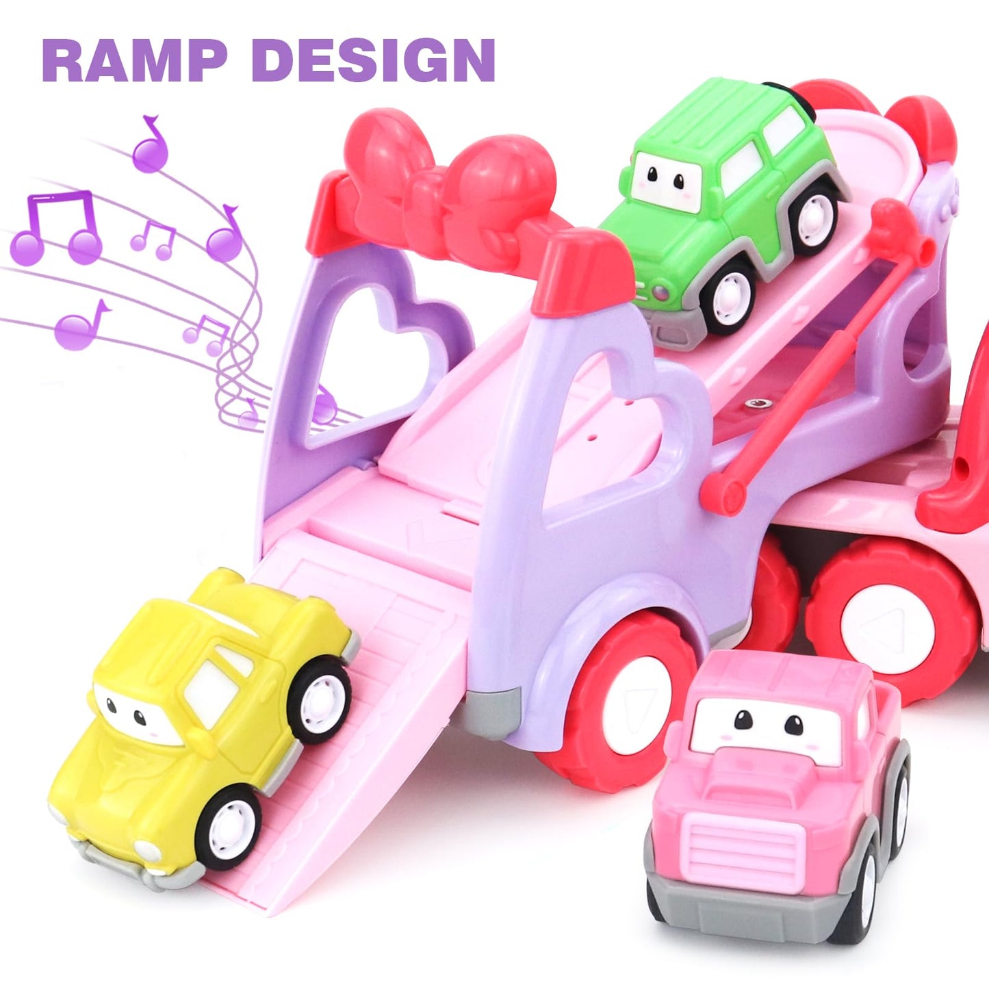 seveclotree Toys for 1 2 3 Year Old Girl, 5-in-1 Unicorn Toys Carrier Truck Toy Cars with Light & Sound,Girl Toddler Toys Age 2-