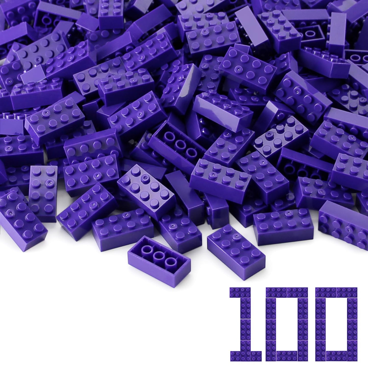 Feleph 100Pcs 2X4 Bricks Dark Purple Pieces Parts Classic Building Kit Creative Play Set Basic Blocks Toy Accessories Compatible With 3001 Major Brands