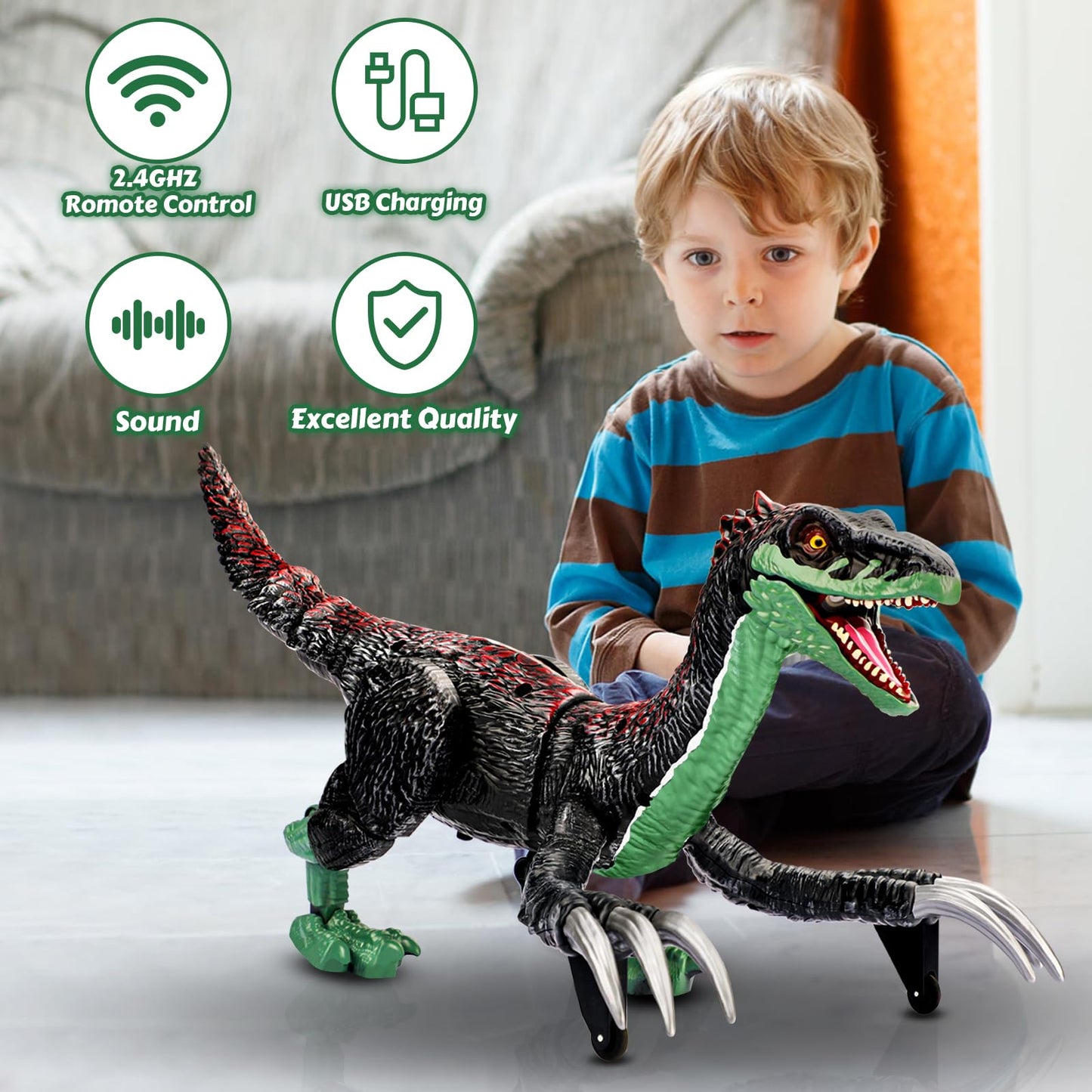 Hayxun Remote Control Dinosaur Toys For Kids 3-12, 18.2'' Jurassic Therizinosaurus Toys Imitates Walking, Roars - 2.4 Ghz Rc Rob