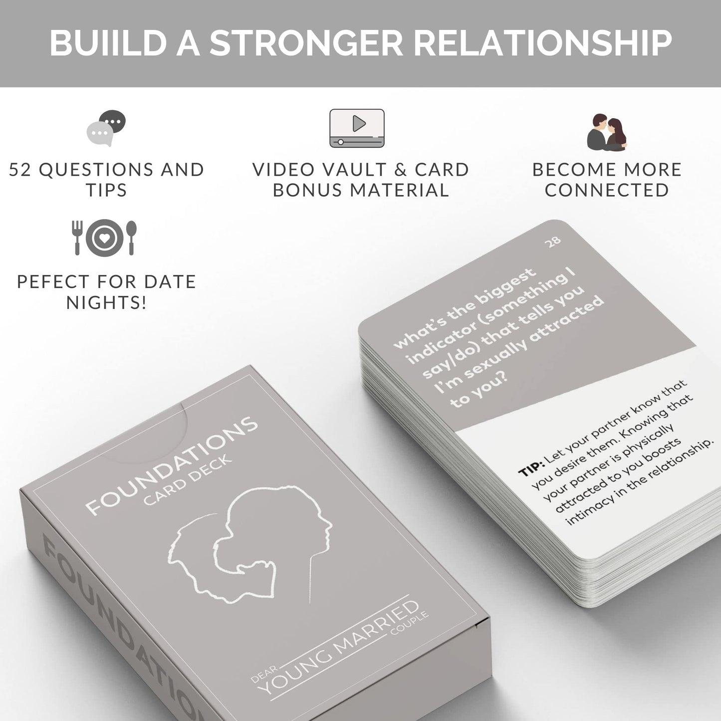 Dear Young Married Couple Foundations Card Deck Conversation Starters - 52 Questions And Tips To Become Connected - Cards Game -
