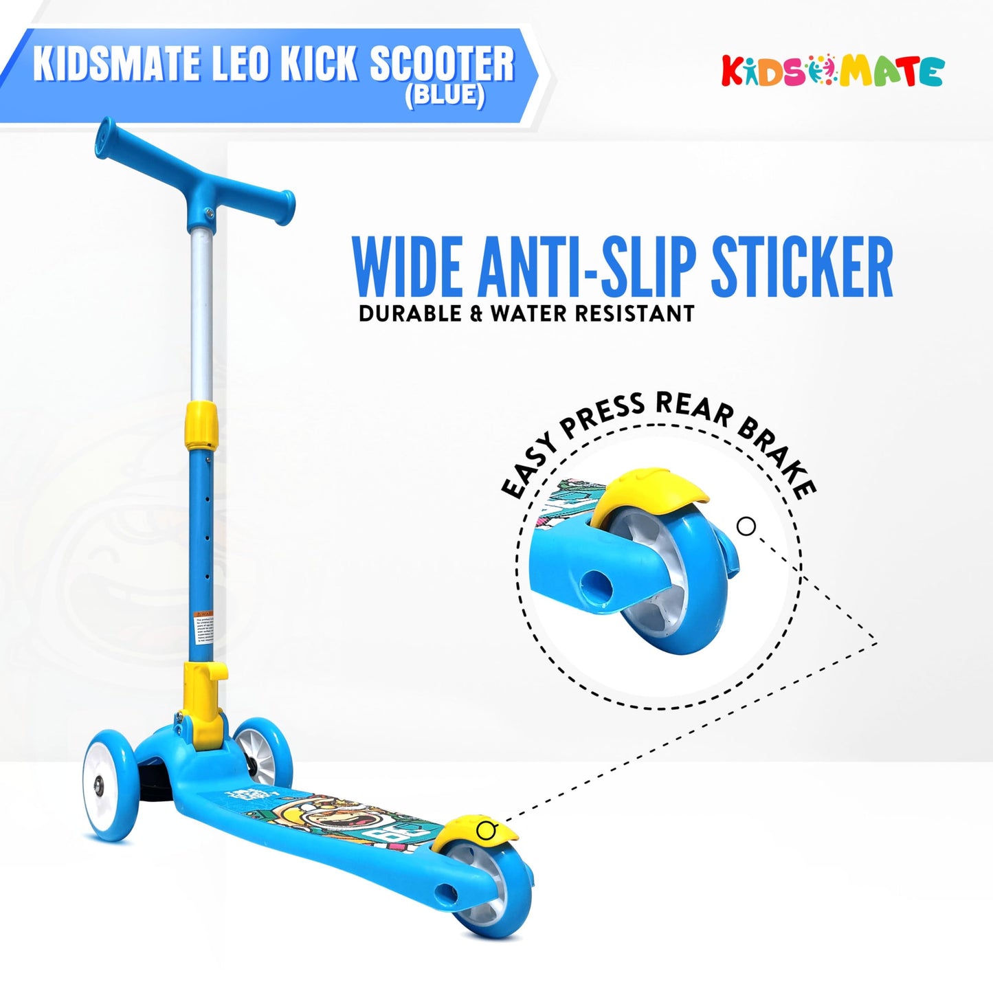 Kidsmate Leo Kick Scooter for Kids, 4 Adjustable Height Scooter, Foldable & Attractive PVC Wheels with Rare Brakes for Kids Age