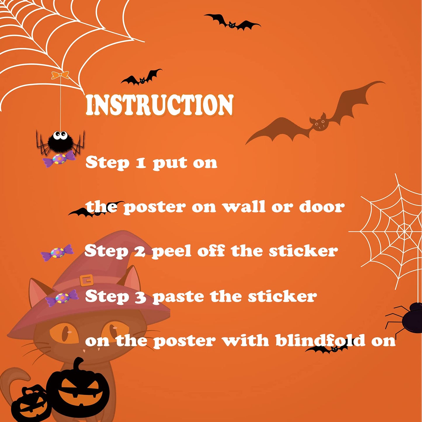 Boramdo Pin The Bowtie On Cat Neck Halloween Party Game For Kids Cat Poster With 24 Pieces Bowtie Stickers And A Blindfold For H