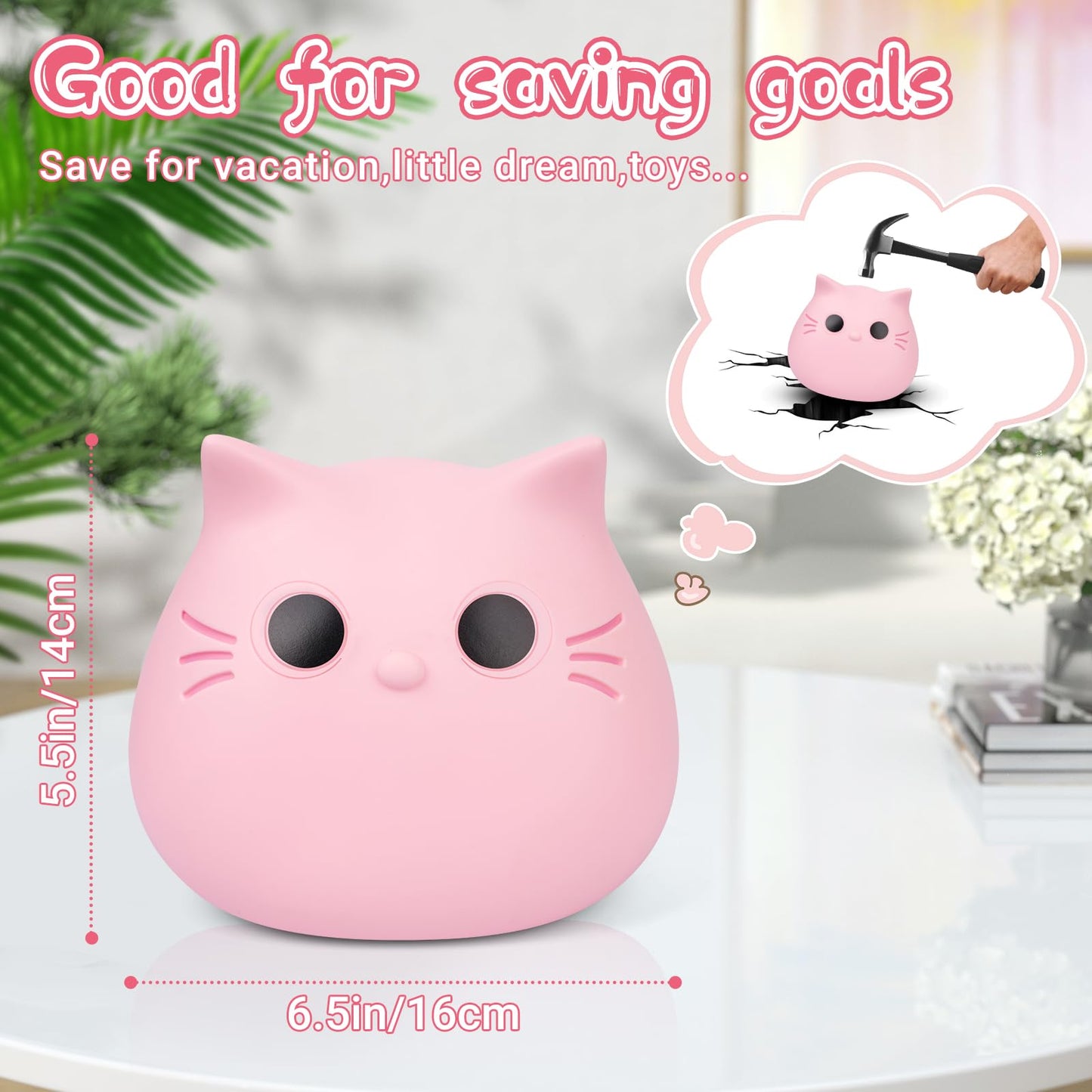 Jizwpoom Piggy Bank Girls, Coin Piggy Bank Cat Money Saving Box Gifts For Kids, Bank Coin Box Cat Coin Bank Cute Unbreakable Piggy Bank Toy For Girls Boys Adults Birthday Baby Shower
