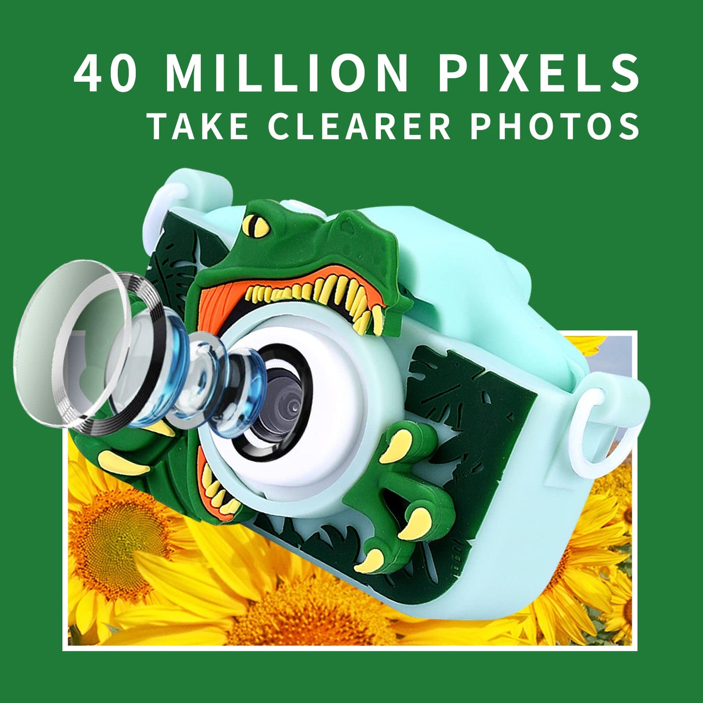 Snowall Kids Camera Toys With Green Dinosaur Camera For Kids,Cute Portable Little Boys Gifts Kids Camera Toys For 3-12 Years Old
