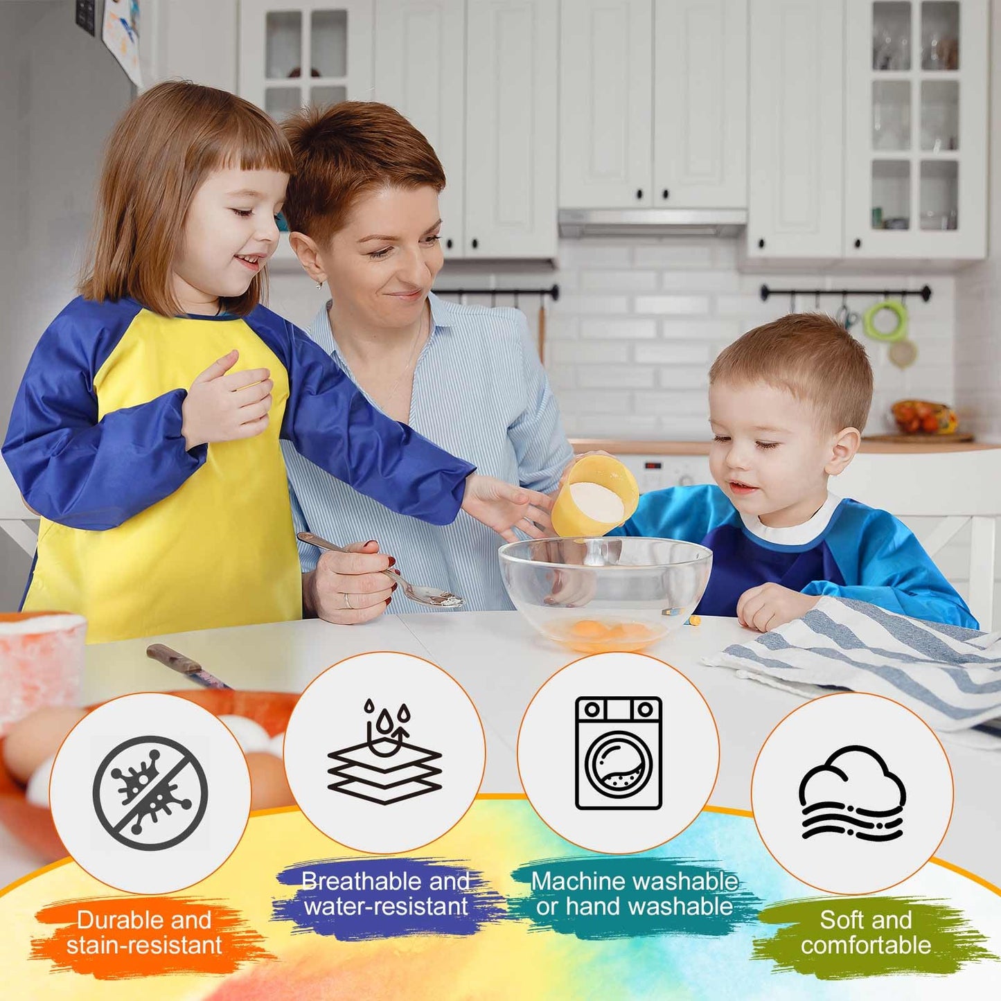 Tskcos Kids Toddlers Art Smock 2 Pack, Waterproof Kids Painting Apron with Long Sleeve & Pockets, Children Artist Smock for Kids