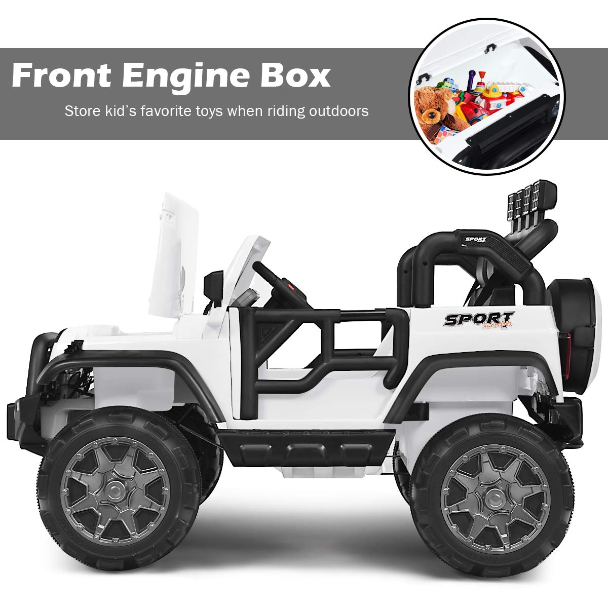 Costzon 2-Seater Ride On Truck, 12V Battery Powered Electric Vehicle Toy W/Remote Control, 3 Speed, Led Lights, Mp3, Horn, Music, 2 Doors Open, Spring Suspension, Ride On Car For Kids (White)