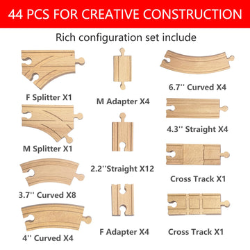 MUYUTOY Wooden Train Track 44Pcs, Wood Train Tracks Expansion Accessories Expansion Pack fits Melissa and Doug, Brio, Thomas, Mo