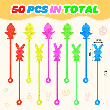 codree 50 Pcs Glitter Easter Sticky Hands Toys, Bunny Chick Stretchy Sticky Hands, Easter Themed Sensory Toy for Kids