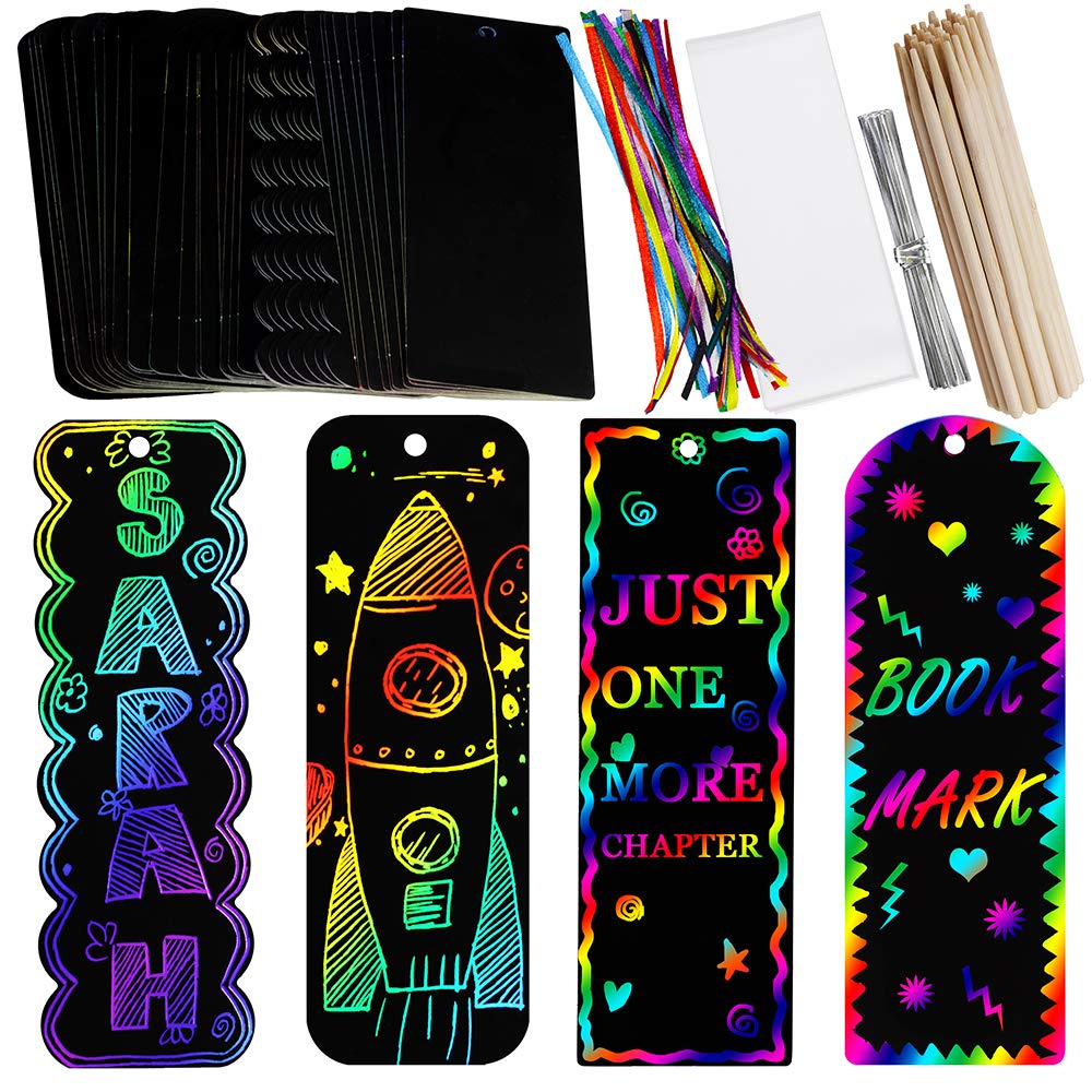 Supla 36 Sets 4 Style Magic Scratch Rainbow Bookmarks Making Kit For Kids Students Party Favor Scratch Paper Diy Bookmarks Bulk With Scratching Tools Satin Ribbons For Classroom Activities