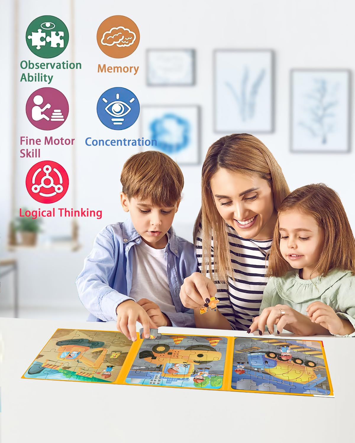 Magnetic Puzzles For Toddlers 3-5, 3 In 1 Travel Puzzles For Kids Ages 4-6, Excavator Truck Jigsaw Puzzle Book Road Trip Activit