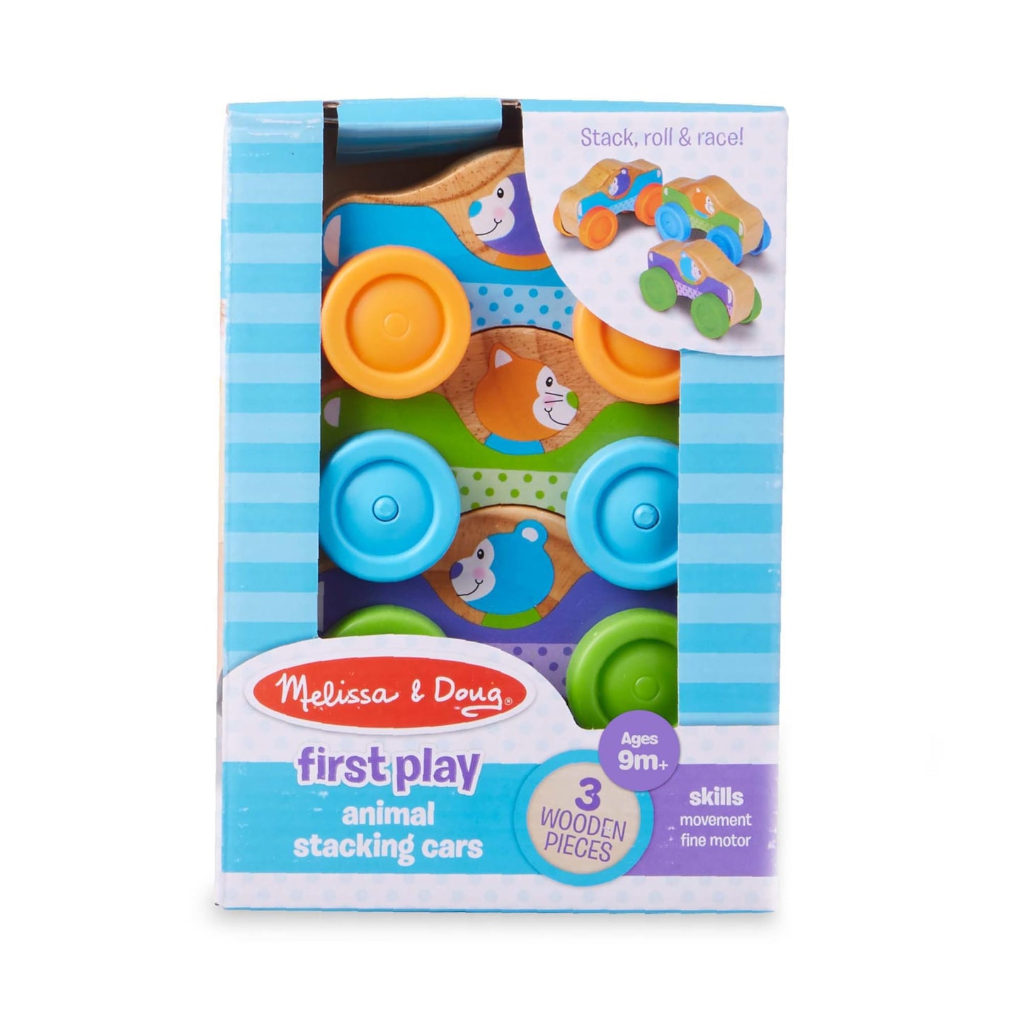 Melissa & Doug First Play Wooden Animal Stacking Cars (3 Pcs)