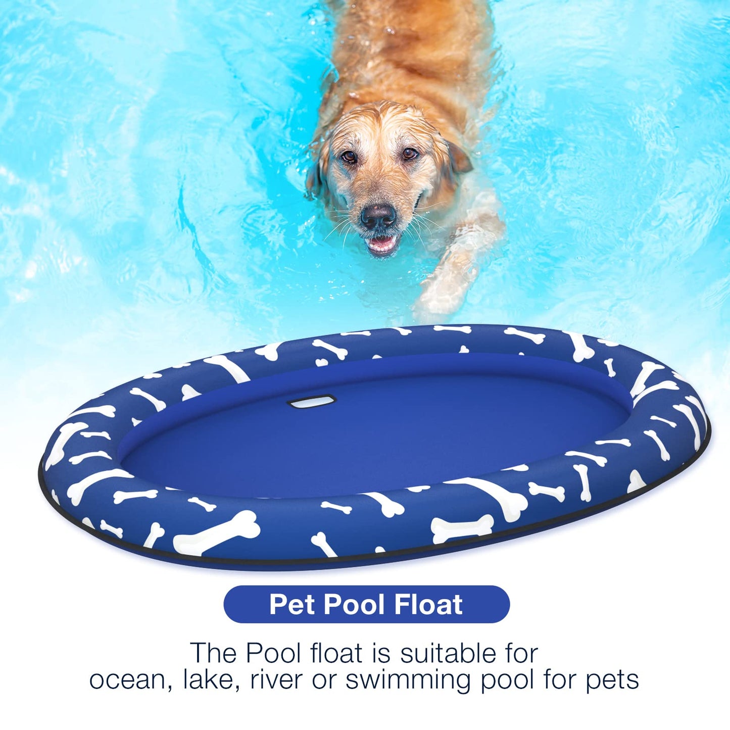 Pet Soft Dog Float Raft - Inflatable Dog Swimming Float For Summer (Blue Bone)