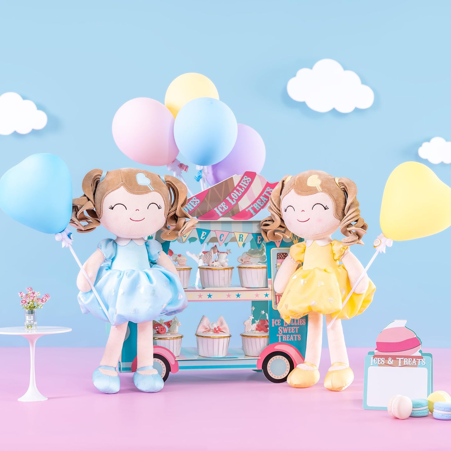 Gloveleya Baby Doll Gifts Plush Curly Girl Toys With Love 16'' Azure