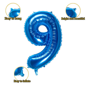 32 Inch Blue Number 9 Balloons Foil Ballon Digital Birthday Party Decoration Supplies (Blue Number 9 Balloon)