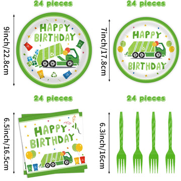 Bqk 96 Pcs Garbage Truck Paper Plates Garbage Truck Birthday Decorations Garbage Truck Party Supplies Garbage Truck Party Favors
