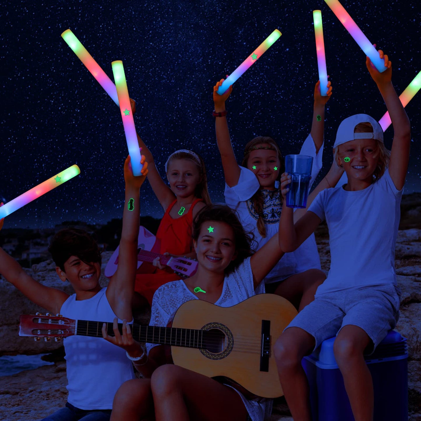 Honlyne120 Pcs Foam Glow Sticks With 3 Modes Colorful Flashing, Led Light Sticks, Glow In The Dark Party Suppliesfor Wedding, Ra