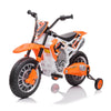 AOKOY 12V Ride On Motorcycle for Kids, Medium Electric Dirt Bike, Orange, Battery Powered with Training Wheels, Music Player