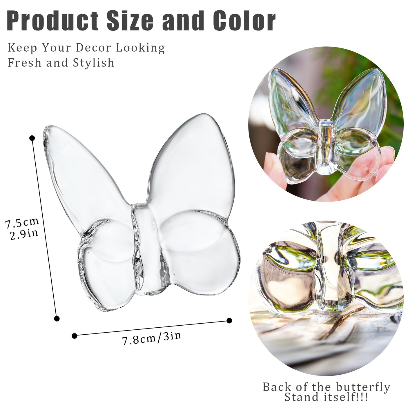 Kanpura Crystal Flying Butterfly Figurine Collection Cut Glass Butterfly Ornament Statue Crystal Animal Collectible (Clear)