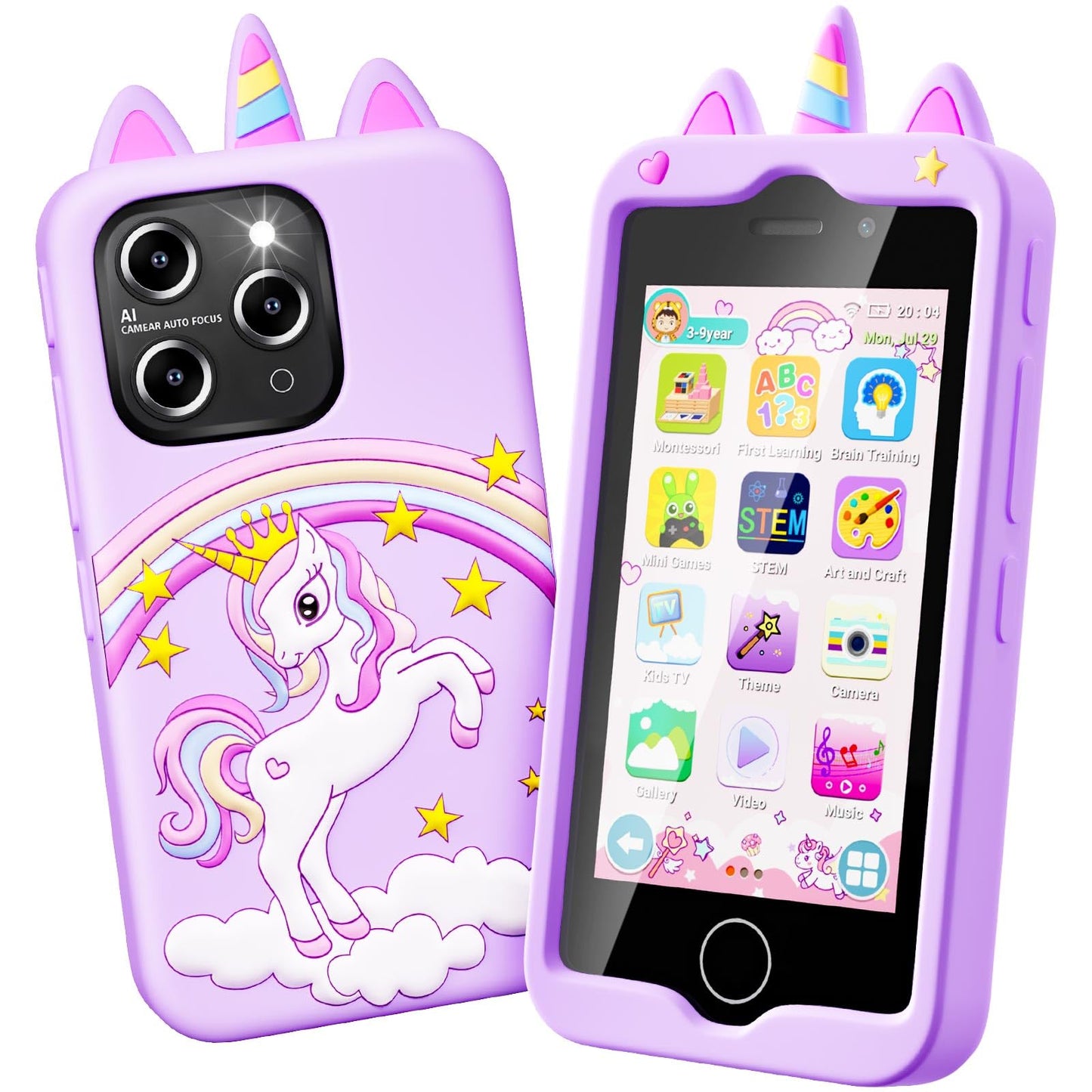 Kids Smart Phone for Girls, 4.0'' Touchscreen Learning Music Puzzle-games Toddler Phone for Kids Ages 3-9, Dual Camera,Built-in