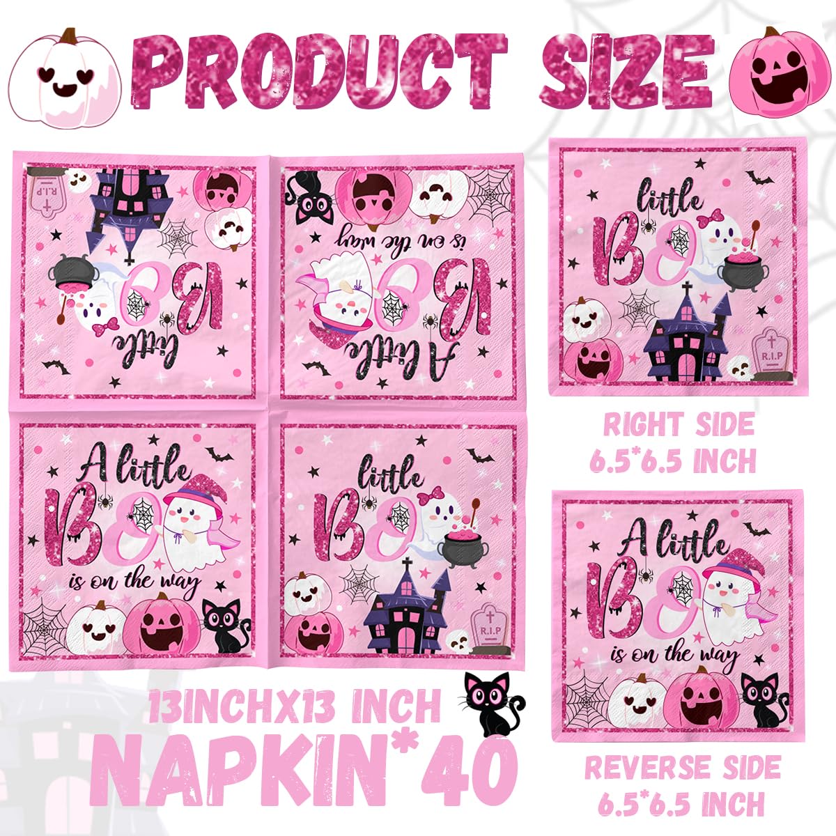 40Pcs A Little Boo Is On The Way Napkin Halloween A Little Boo Is On The Way Baby Shower Decorations Disposable Paper Napkin Pas