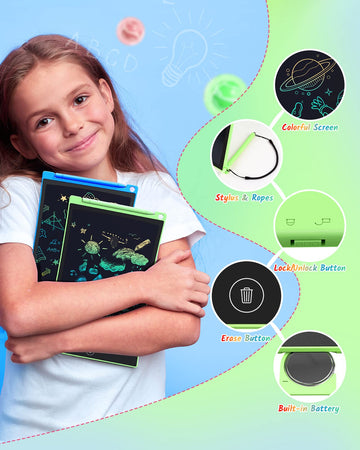 Tecjoe Lcd Writing Tablet, 8.5 Inch 2 Pack Colorful Doodle Board Drawing Tablet For Kids, Kids Travel Games Activity Learning Toys Birthday Gifts For 3 4 5 6 Year Old Boys And Girls, Blue Green