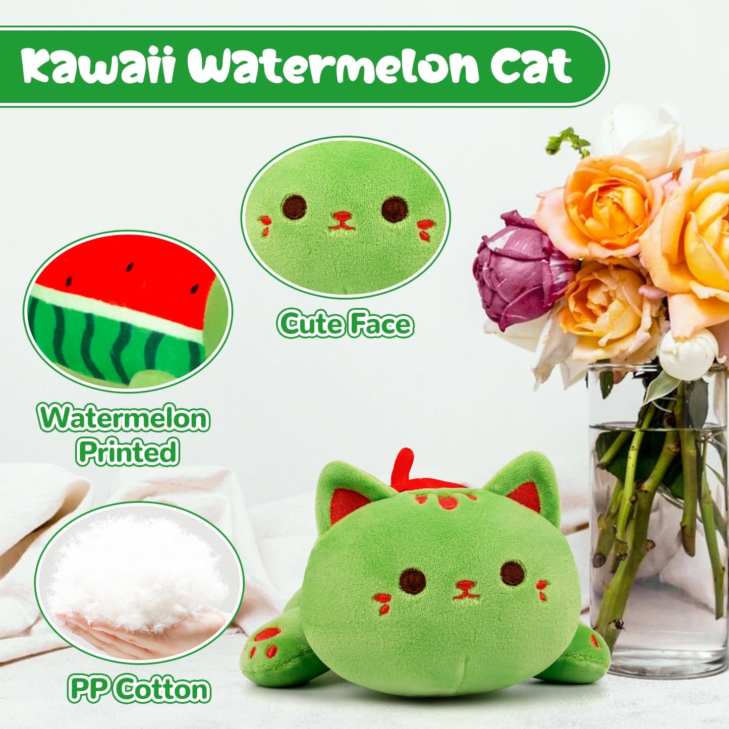 Bekrgwiy Watermelon Cat Stuffed Animals,4In Watermelon Cat Plush,Cute Cat Plushies Doll,Watermelon Stuffed Cat Plush,Gift For Valentine'S Day,Christmas,Birthday