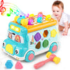 QUERCITRON Music Activity Bus Toy - Interactive Learning Car, Shape Sorter, Sound & Light, Medium, Blue for Toddlers 3-7 Years