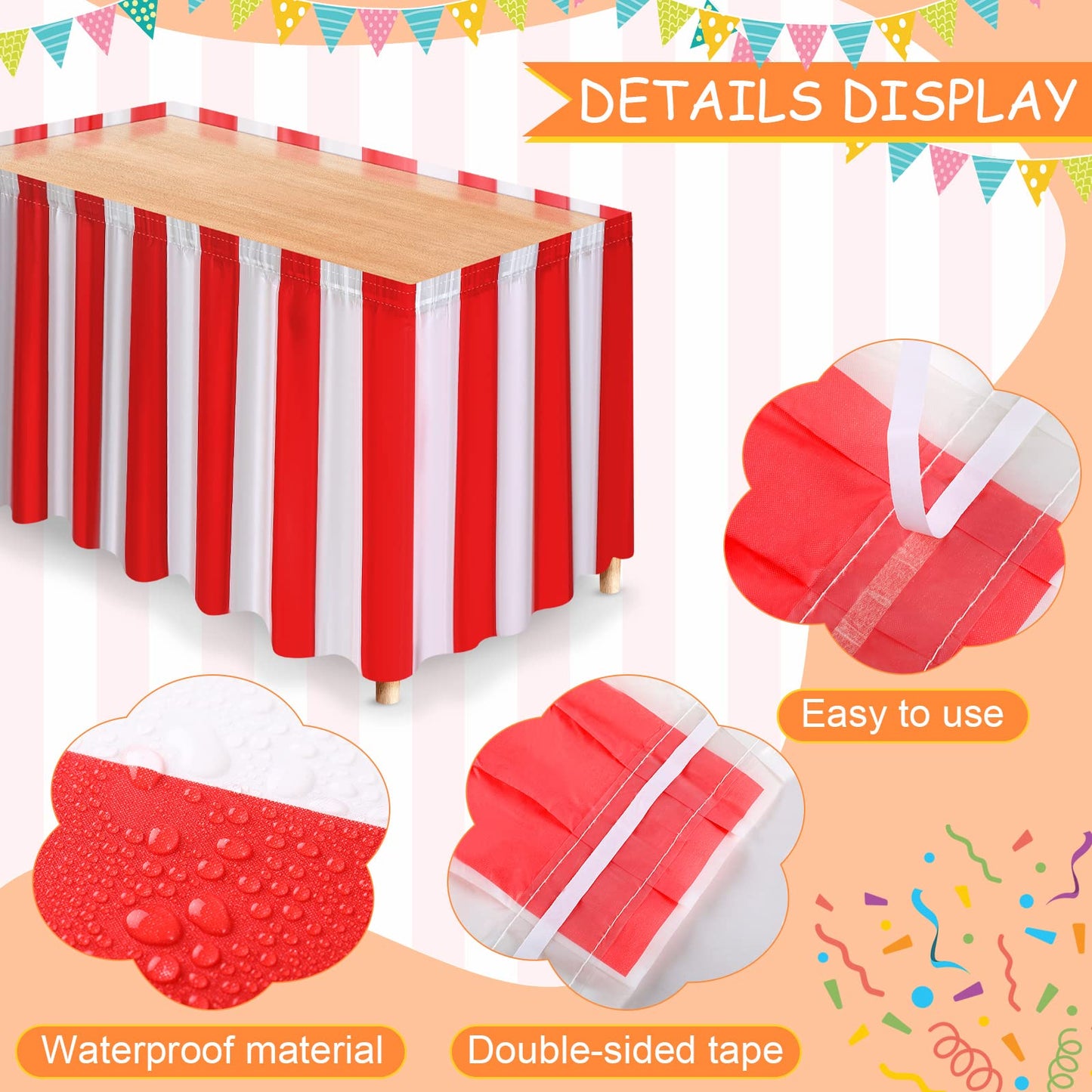 10 Pieces Carnival Theme Party Decors Carnival Table Skirts Carnival Circus Theme Tablecloths Red White Striped Pennant Banners