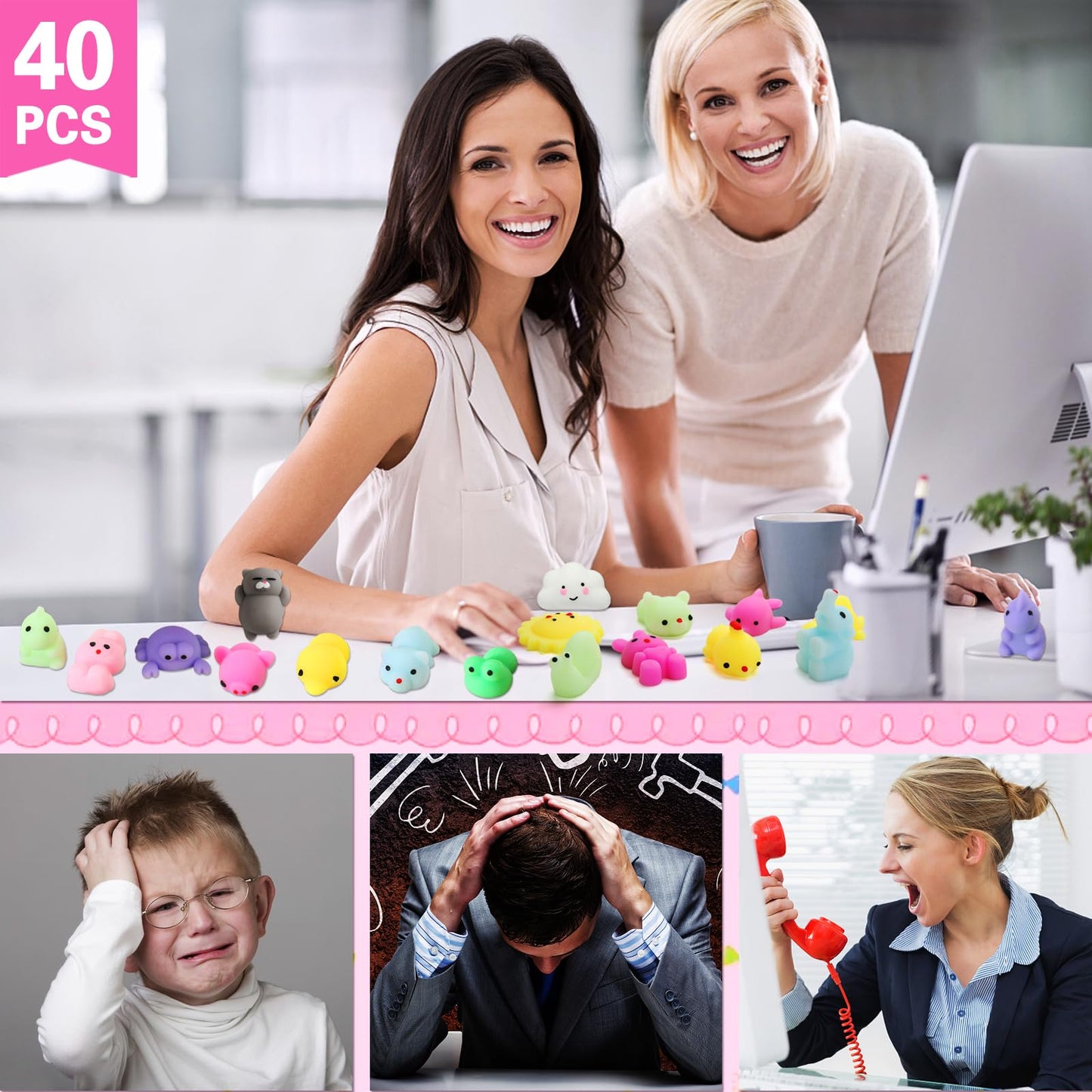 KINGYAO 40 Pack Squishy Toys - Multi-color Kawaii Animals, Party Favors & Stress Relief for Kids Ages 4-12, Fun Goodie Bag Stuffers