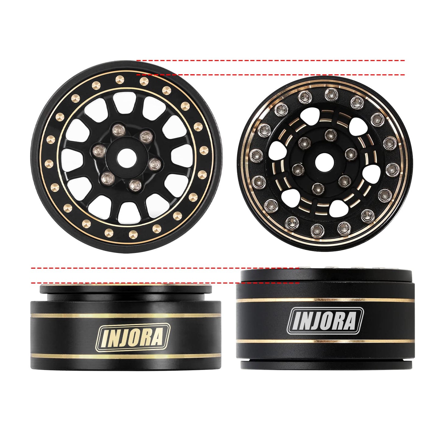 INJORA 1.0 Plus Brass Beadlock Wheel Rims 4PCS 12-Spoke Wheels for TRX4M SCX24 FCX24 1/24 1/18 RC Crawler, 42g/pcs(Black)