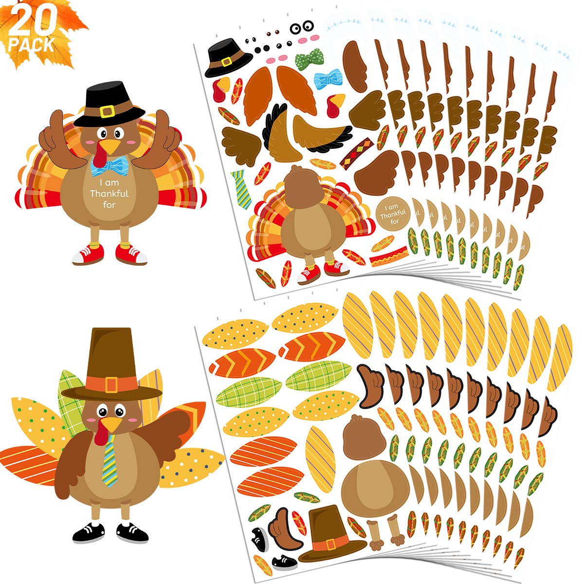 Make-A-Turkey Stickers Thanksgiving Crafts For Kids Make Your Own Turkey Craft Sets For Thanksgiving Party Favors Game Activities Supplies 20Pcs