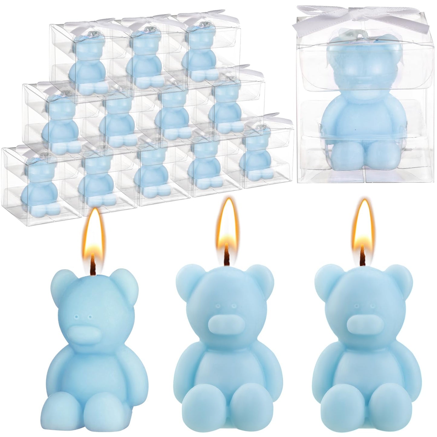 Hoolerry 30 Pcs Baby Shower Favors Bear Candles Favors with 30 Boxes Bear Shaped Candles Handmade Mini Bear Candles Bulk for Bab