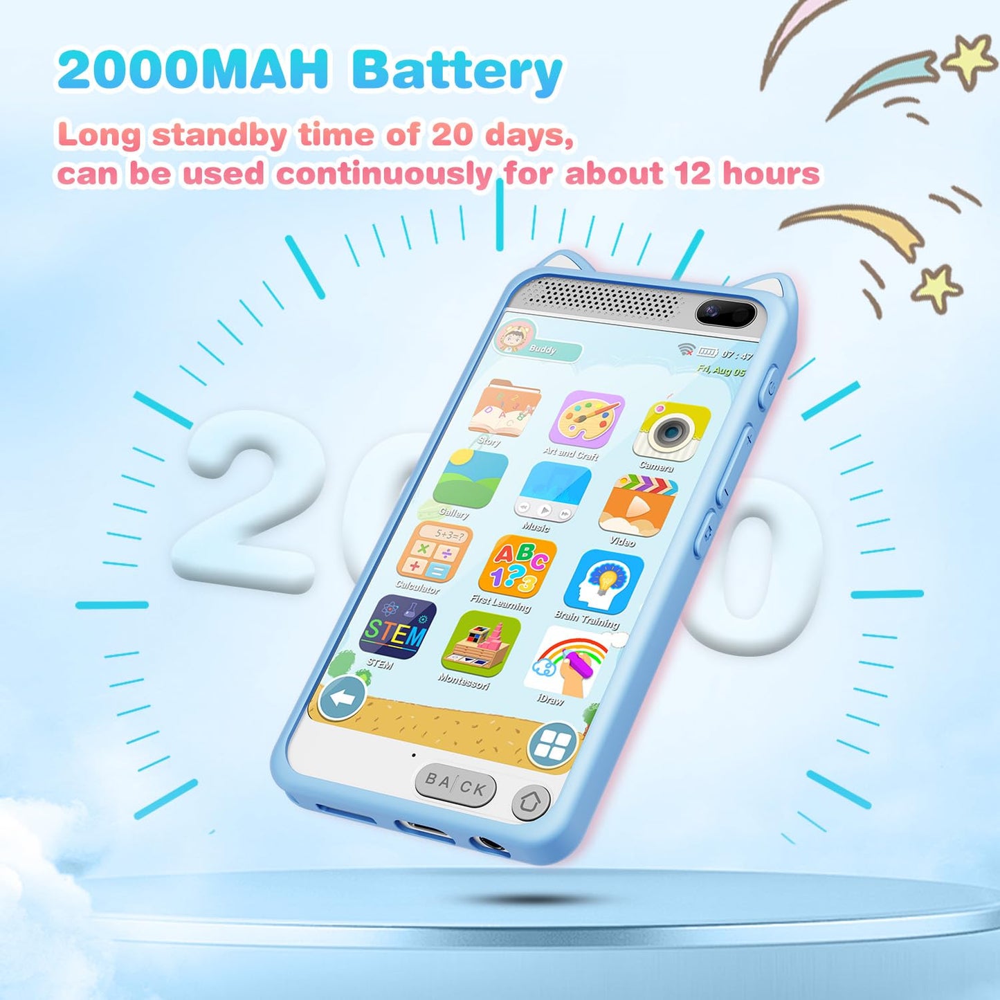 Kids Phone 3.97'' Touchscreen Toddler Smart Phone Learning Toys With Educational Games, 2000Ma High-Capacity Kids Cell Phone For