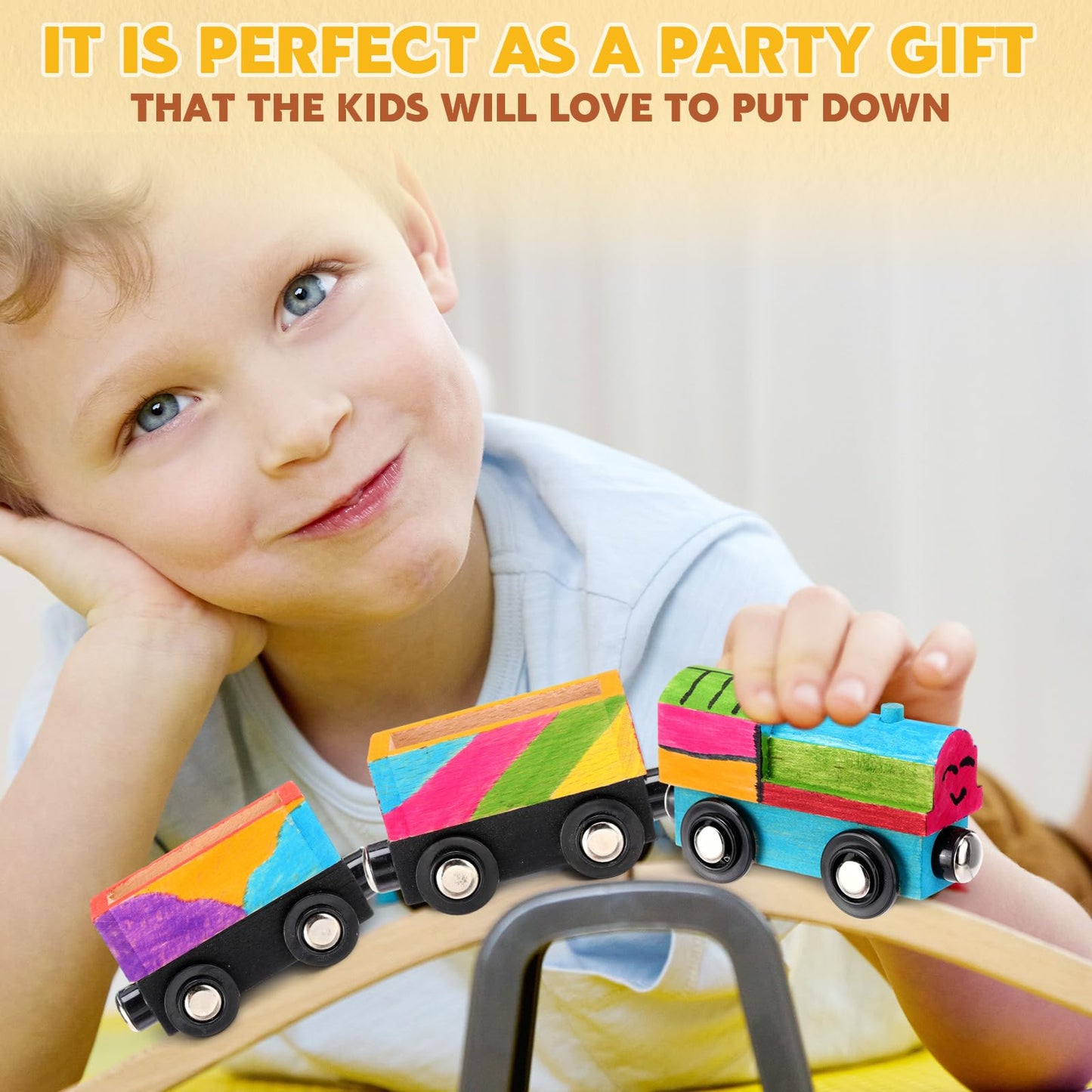 Lenwen 26 Pcs Unpainted Magnetic Wooden Trains Cars Unfinished Party Favors Wood Train Set For Birthday Party Train Theme Supplies Paint Project Craft Diy Decorations(Load Style)