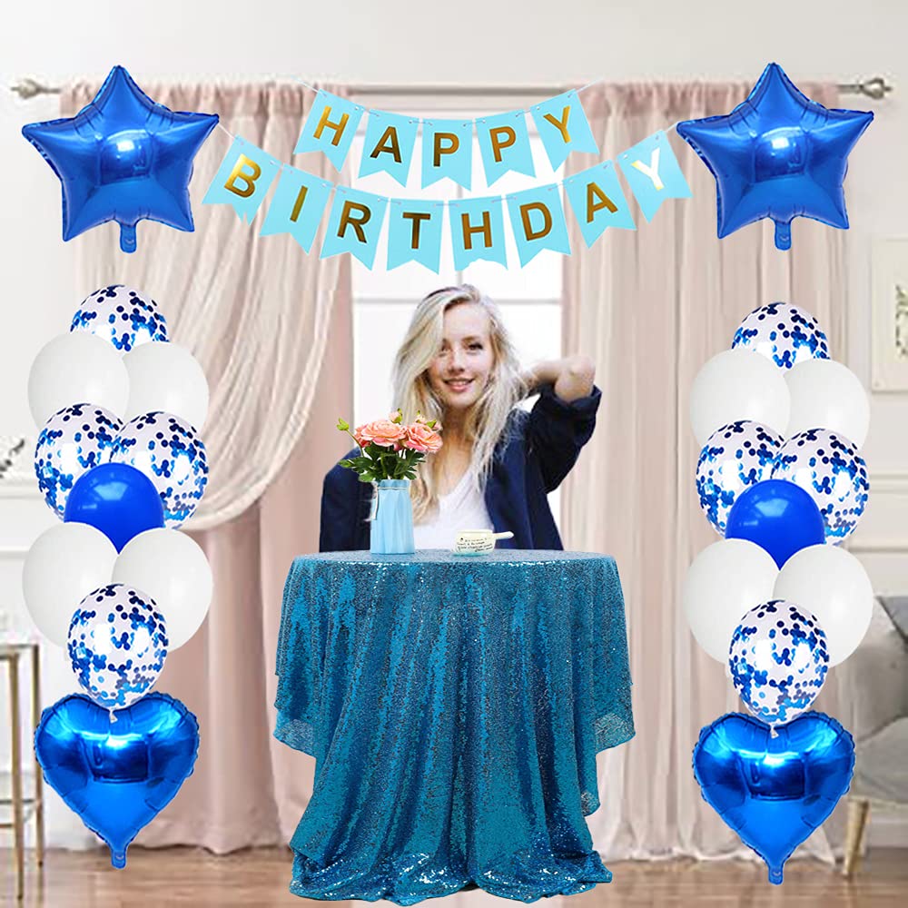 Huture 19 Birthday Party Supplies Blue Number 19 Foil Balloon Happy Birthday Banner Kit 19Th Birthday Decoration White Blue Late